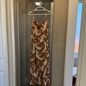 Chic Tan and White Maxi Dress